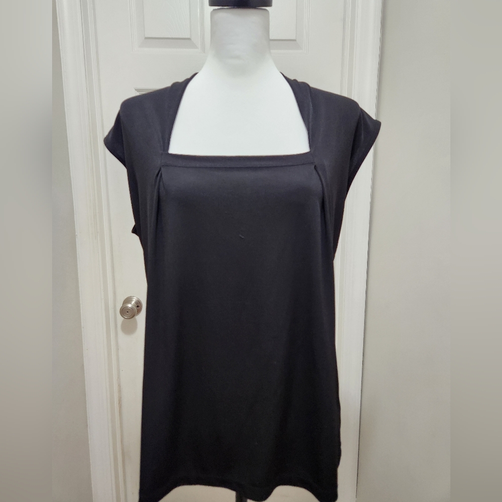 Black Cap Sleeve Square Neck Shirt
